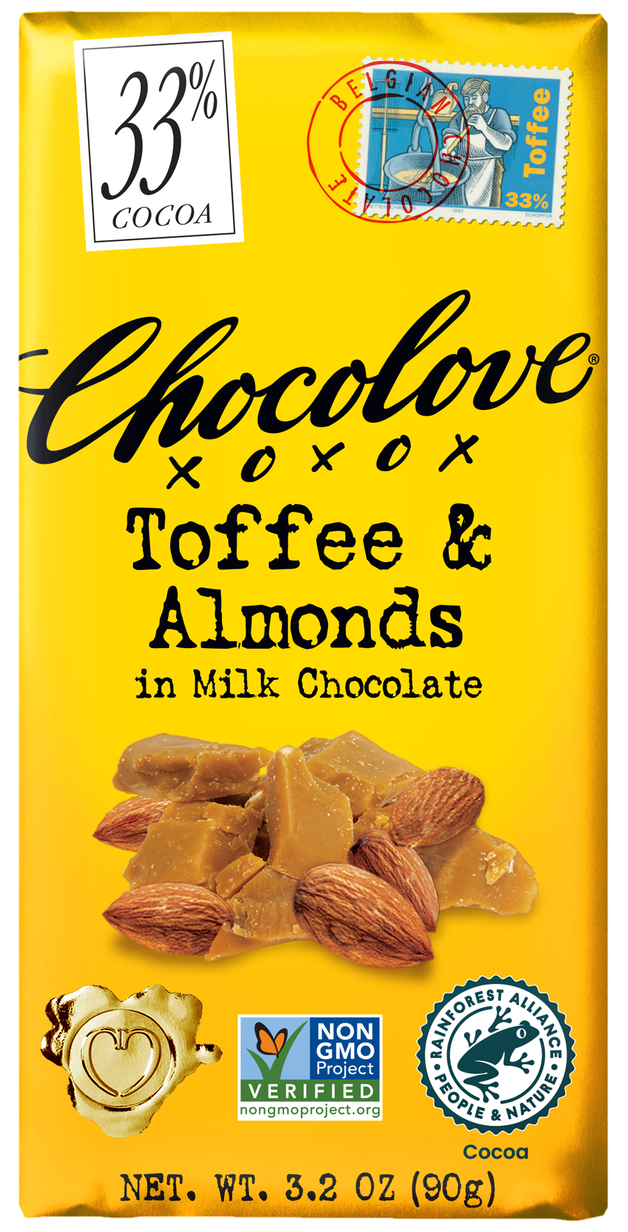 Chocolove Milk Chocolate Bar With Toffee & Almond 90g