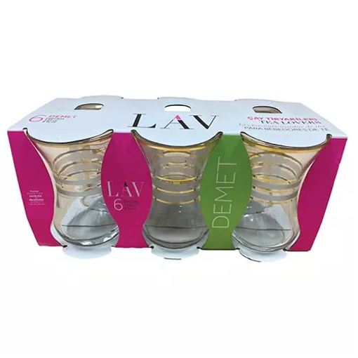 Lav Tea Glass Demet Gold Trim 6pc