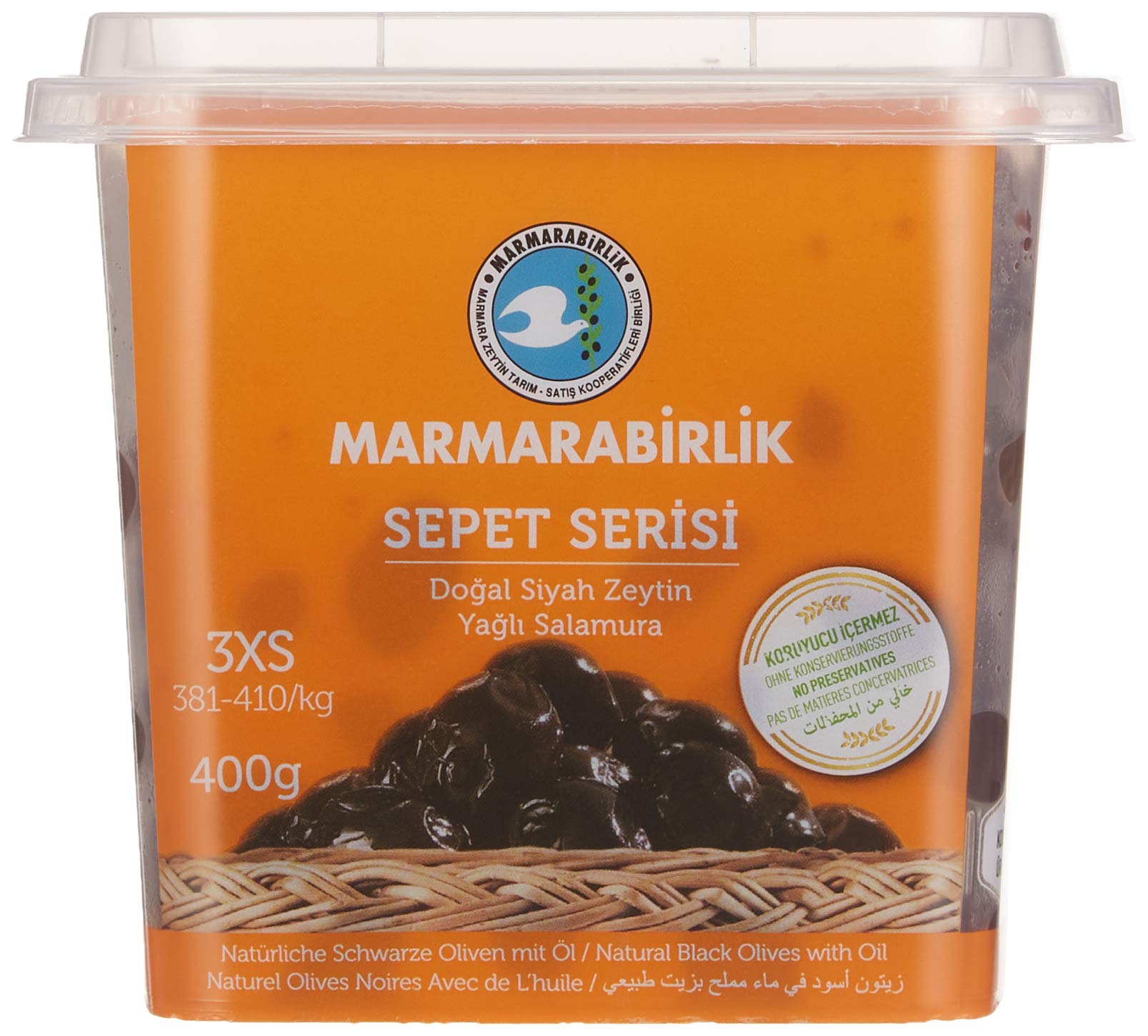Marmarabirlik Natural Black Olives w/Oil M 400g