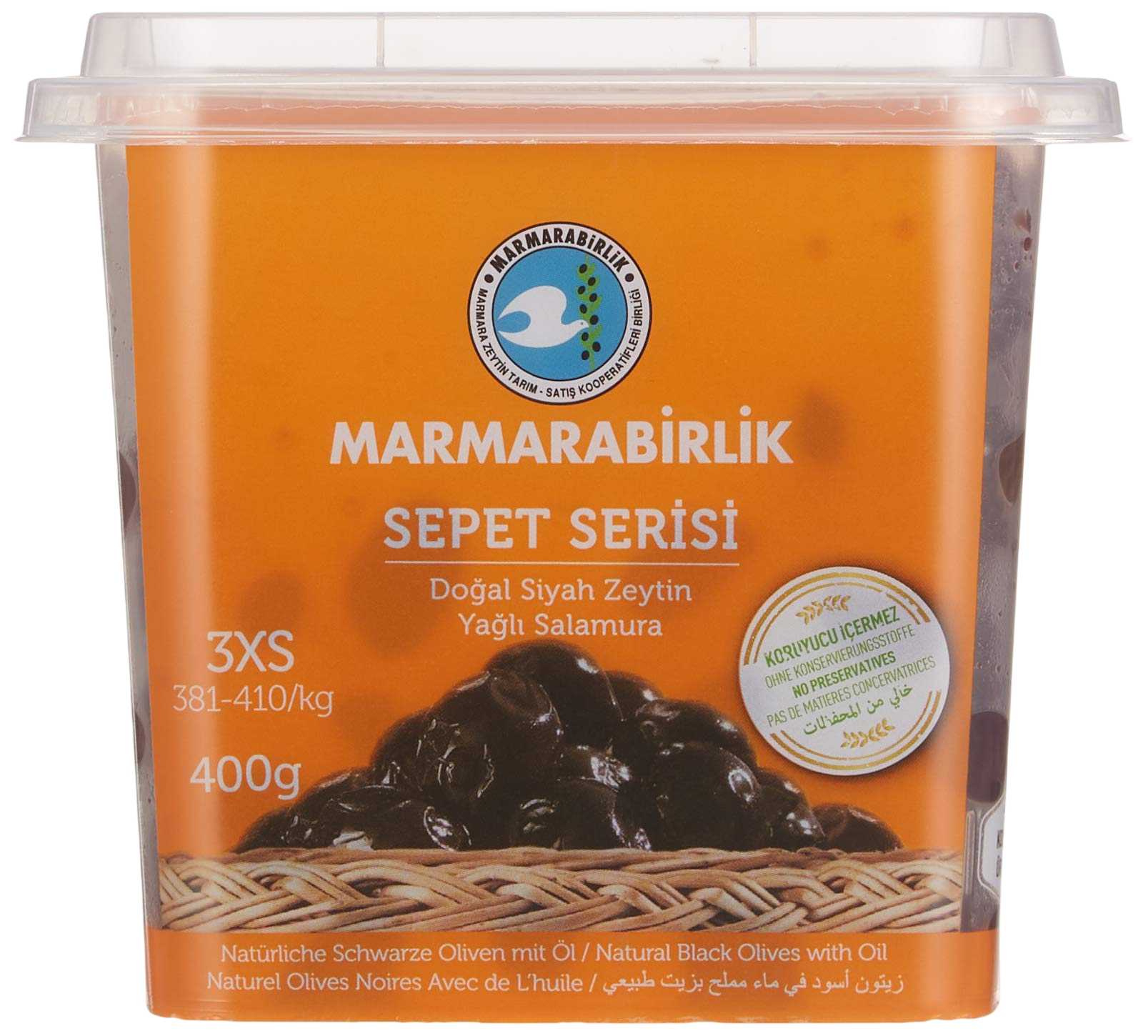 Marmarabirlik Natural Black Olives With/Oil 400 g